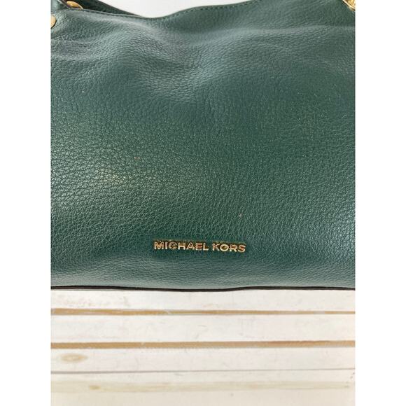 MICHAEL KORS, LARGE HUNTER GREEN PEBBLED LEATHER SHOULDER BAG - Picture 6 of 16